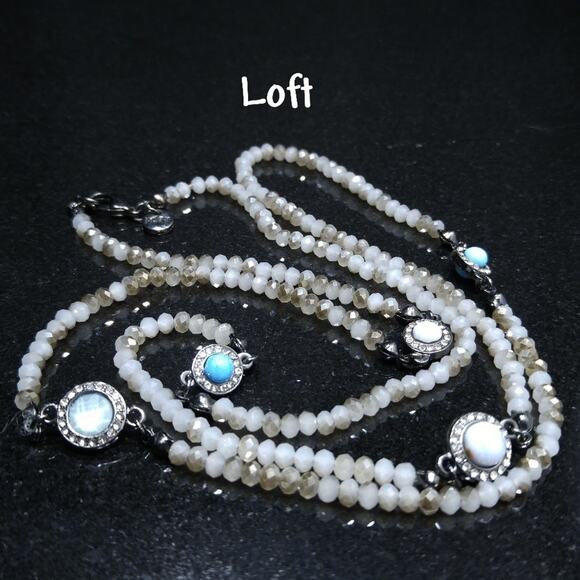 Loft Opaque Crystal Beaded Long Necklace, Faux Turquoise, 34 Inches, Layering - Picture 1 of 8